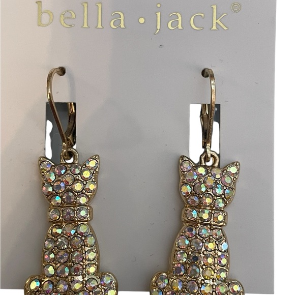 Bella Jack Crystal Cat Dangle Earrings - Golden Sparkle - Picture 3 of 8